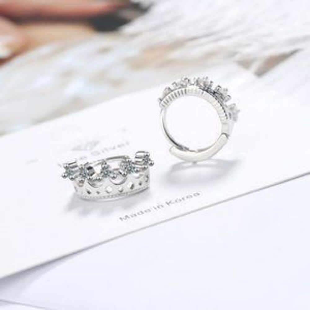925 Sterling Silver Diamond Crown Hoop Earrings Z
